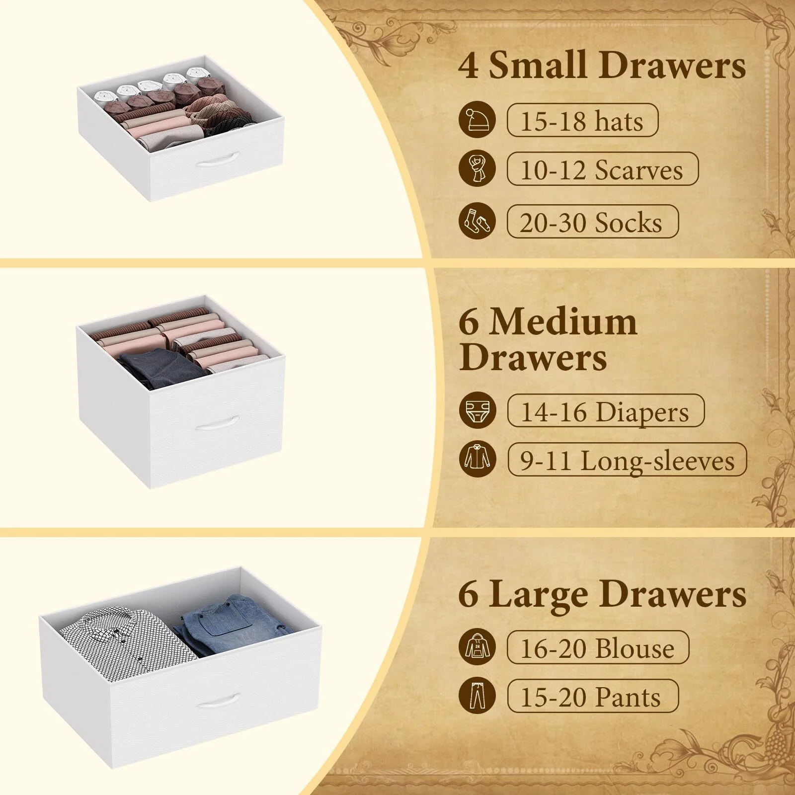 Garvee 15 Drawers Dresser for Bedroom Tall Chest of Drawers, Metal Frame & Wood Top Storage Organizer Cabinet with Fabric Drawers for Living Room, Entryway, Hallway, Closet, White
