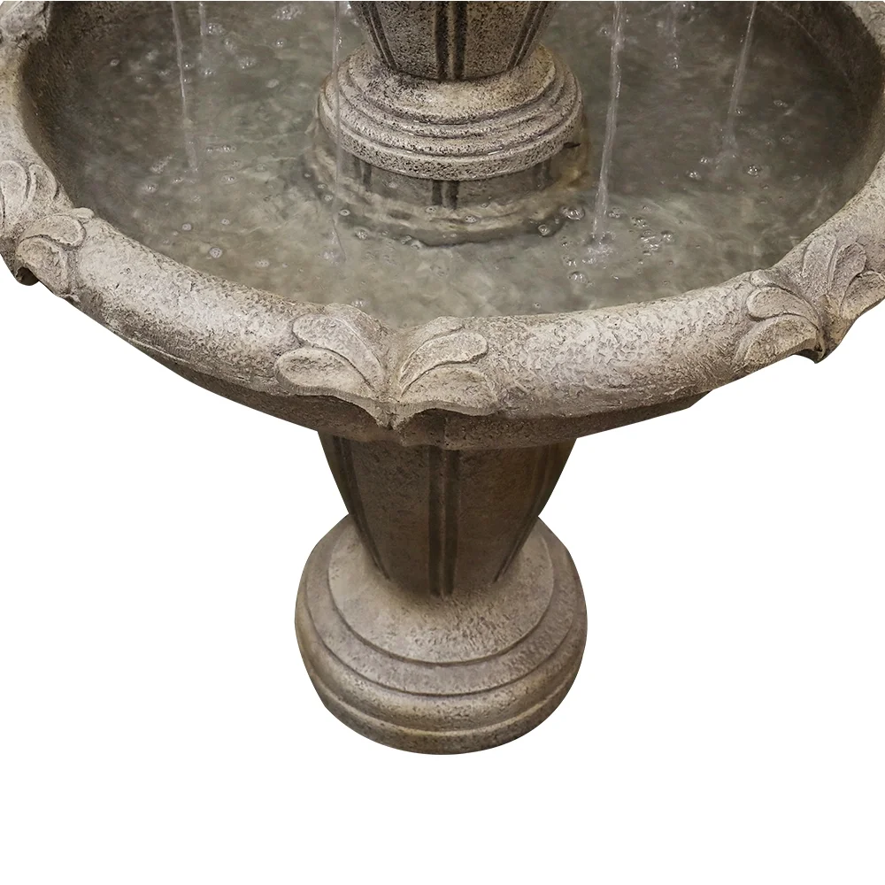 Indoor/Outdoor 3-Tiers Concrete Floor Water Fountain with Electric Pump for Patio Lawn Home Decor
