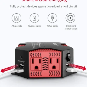 400 Watts Power Inverter DC 12V to AC 110V Power Converter with 4 USB Charging Ports Car Adapter for Christmas String Lights