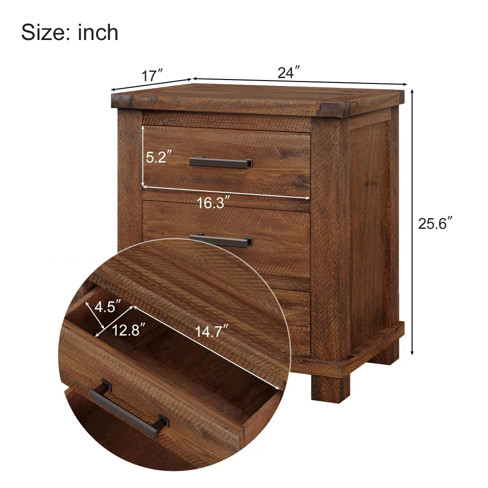 Tcbosik End Tables Set of 2, Wooden Night Stand with 3 Storage Drawers, Side Table for Small Space, Easy Assembly, Natural