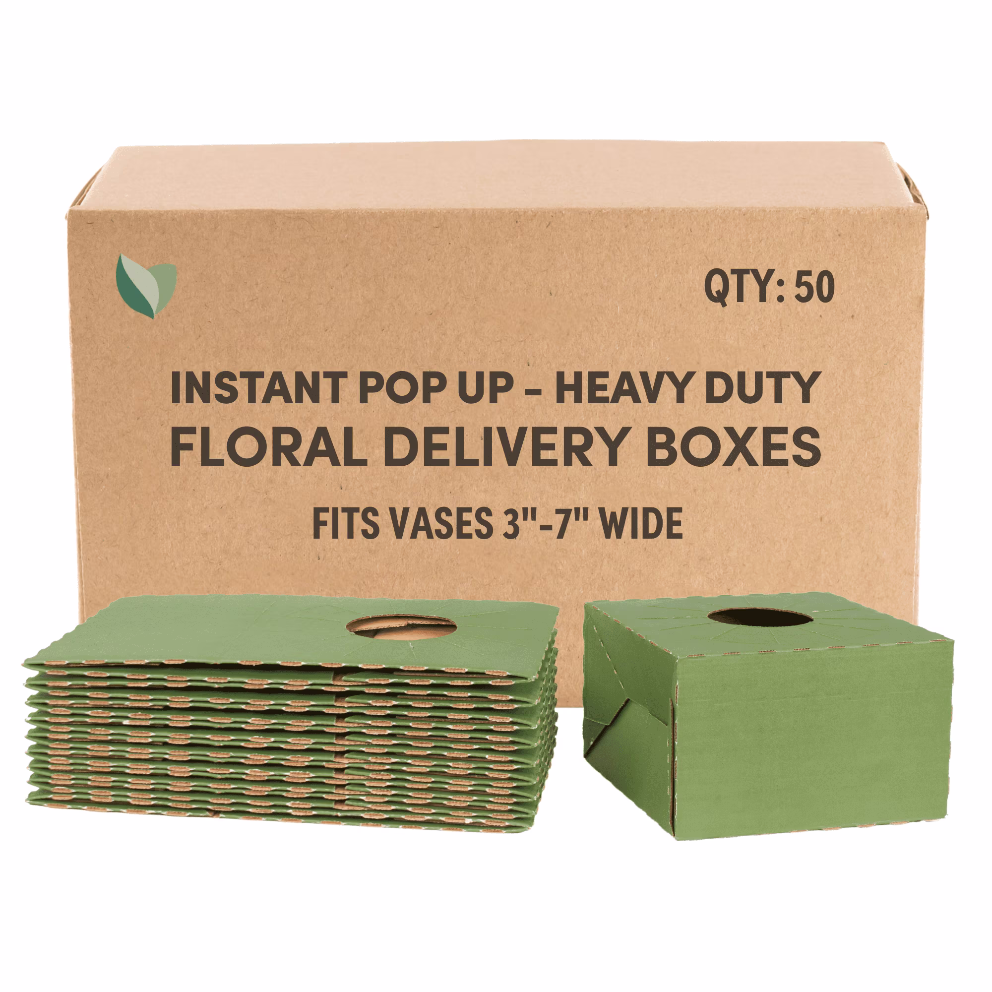 Holiday Designs - Pop-Up Florist Delivery Box, Heavy Duty Corrugated Cardboard Vase Boxes for Secure Floral Arrangements During Transport, 8 x 8 x 5 (Large - Bulk Case of 50)