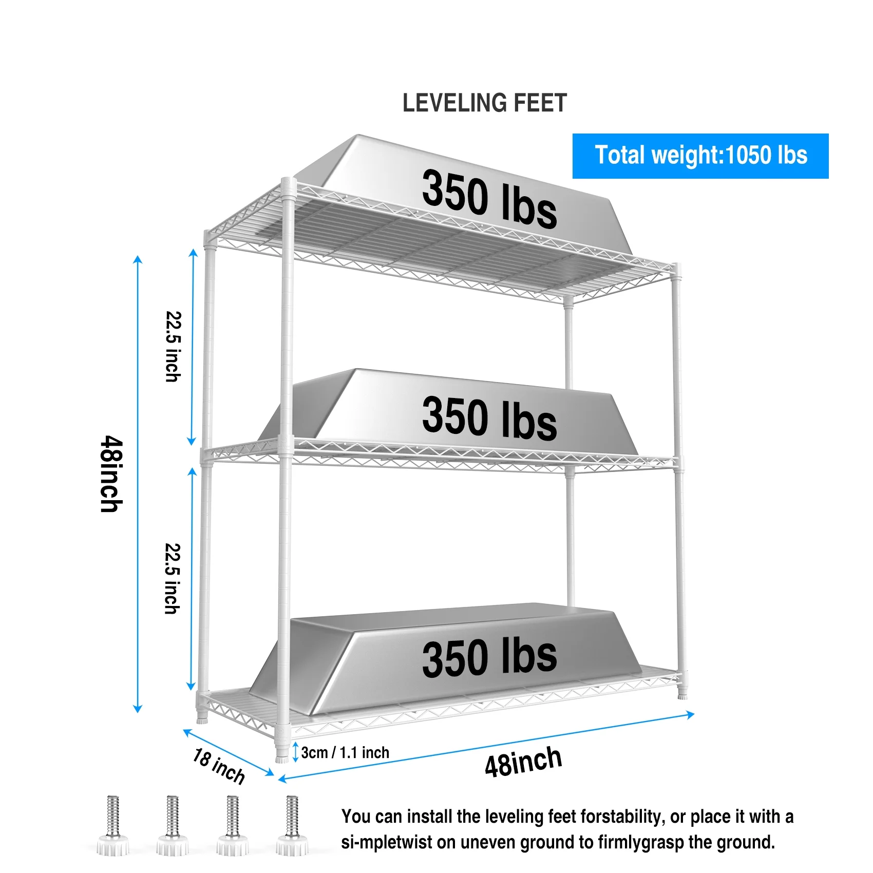 Miniyam 3 Tier Wire Shelving Unit, 2 Packs 1050 LBS NSF Adjustable Metal Garage Storage Shelves, Heavy Duty Storage Wire Rack, Black
