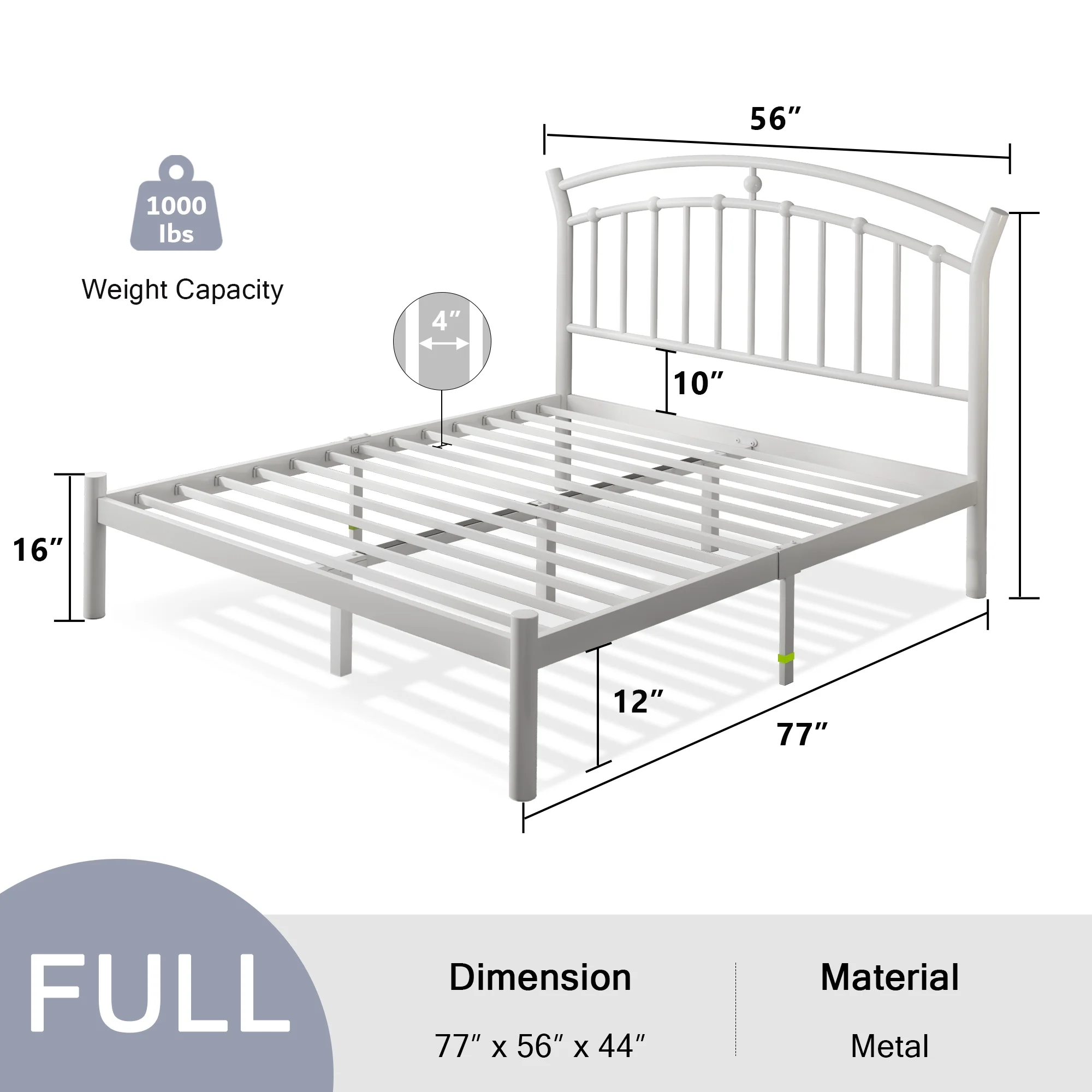 Virans Full Size Metal Platform Bed With Victorian Style Headboard, Heavy Duty Steel Slat Support, 12"Under Bed Storage,Easy Assembly, Black