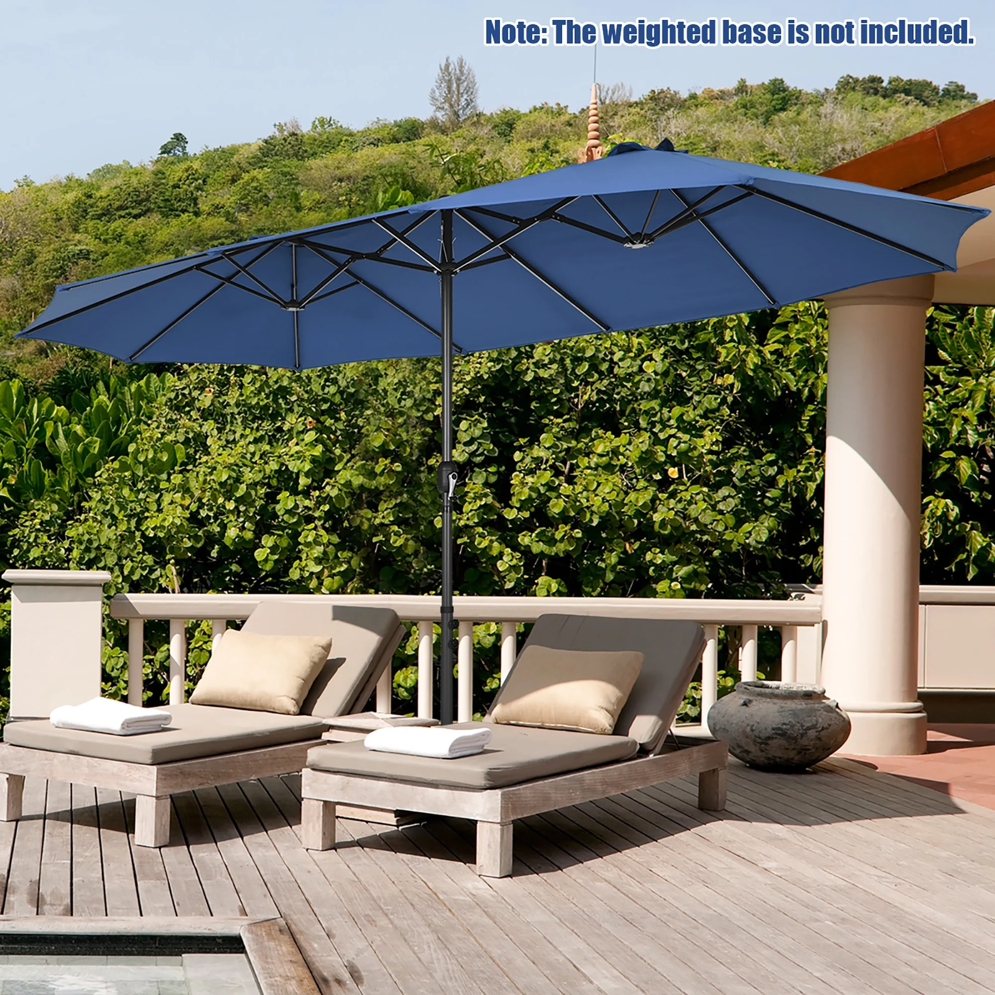 Costway 15ft Beige Patio Double-Sided Umbrella, Crank Lift