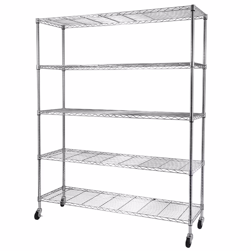 Gzxs NSF Certified Storage Shelves, Heavy Duty Steel Wire Shelving Unit with Wheels and Adjustable Feet, Used as Pantry Shelf, Garage or Bakers Rack Kitchen Shelving - (18"x59"x71" 5-Tier)