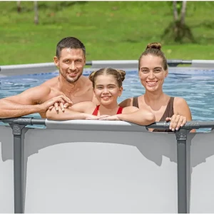 Steel Pro MAX 14 Foot x 48 Inch Round Metal Frame Above Ground Outdoor Swimming Pool Set with 1,000 Filter Pump, Ladder, and Cover, Gray