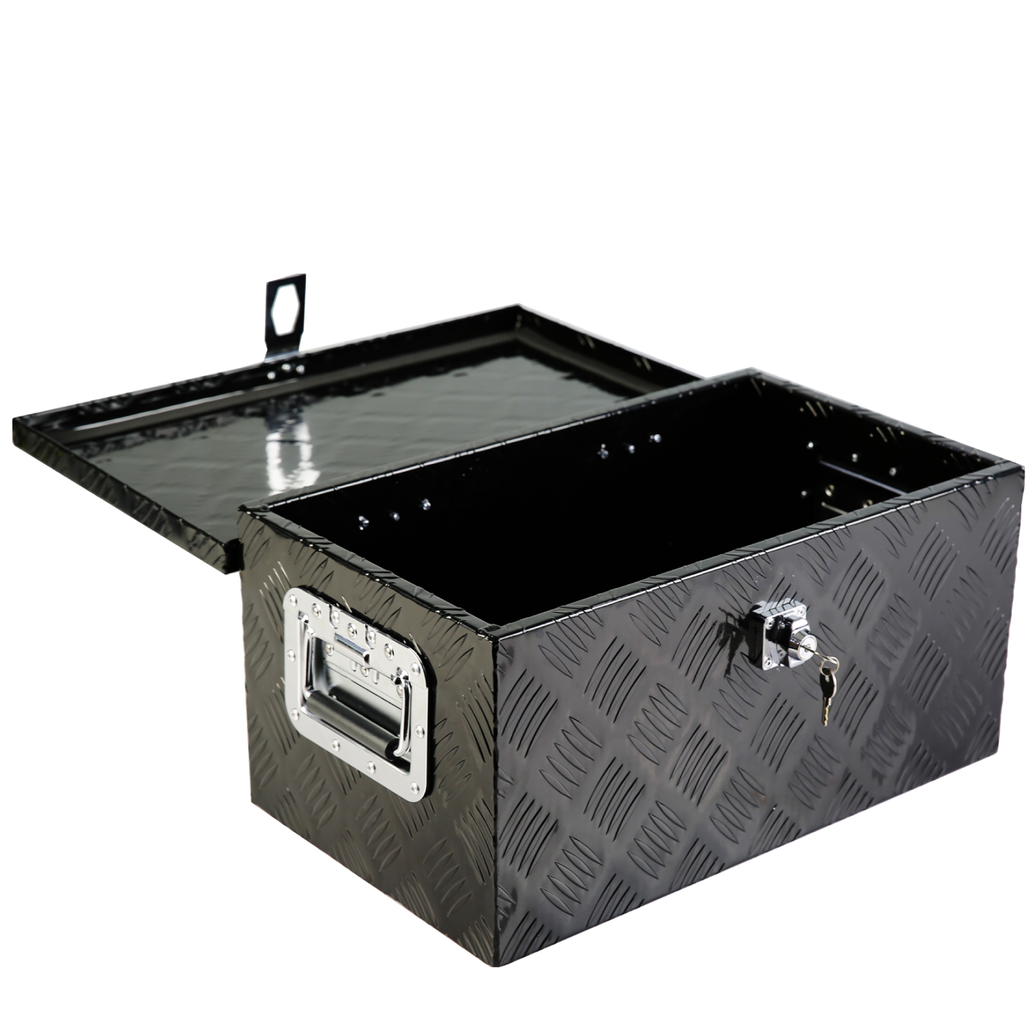 20'' Metal Truck Tool Box, Aluminum Tool Box Storage Organizer for Truck Bed Trailer Pickup ATV, Lockable Tools Underbody Organizer W/Side Handle, Black Anti-collision Design