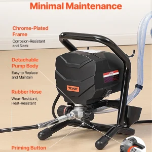 VEVOR Stand Airless Paint Sprayer, 650W High Efficiency Airless Sprayer, 3000PSI Electric Paint Sprayer Machine Extension Rod and Cleaning Kits for Interior and Exterior Furniture/Fence/Home/House