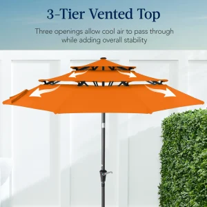 Best Choice Products 10ft 3-Tier Patio Umbrella, Market Sun Shade w/ Tilt Adjustment, Easy Crank - Red