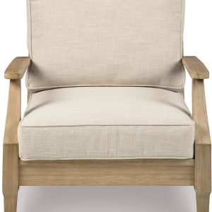 Signature Design by Ashley Clare View Coastal Outdoor Patio Eucalyptus Sofa with Cushions, Beige