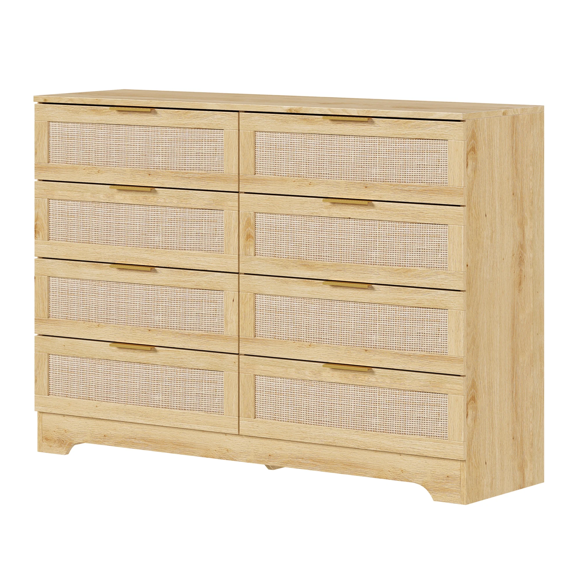 LAZZO 3 Modern Drawer Dresser Rattan, Wooden Dresser Chest of Large Storage Cabinet