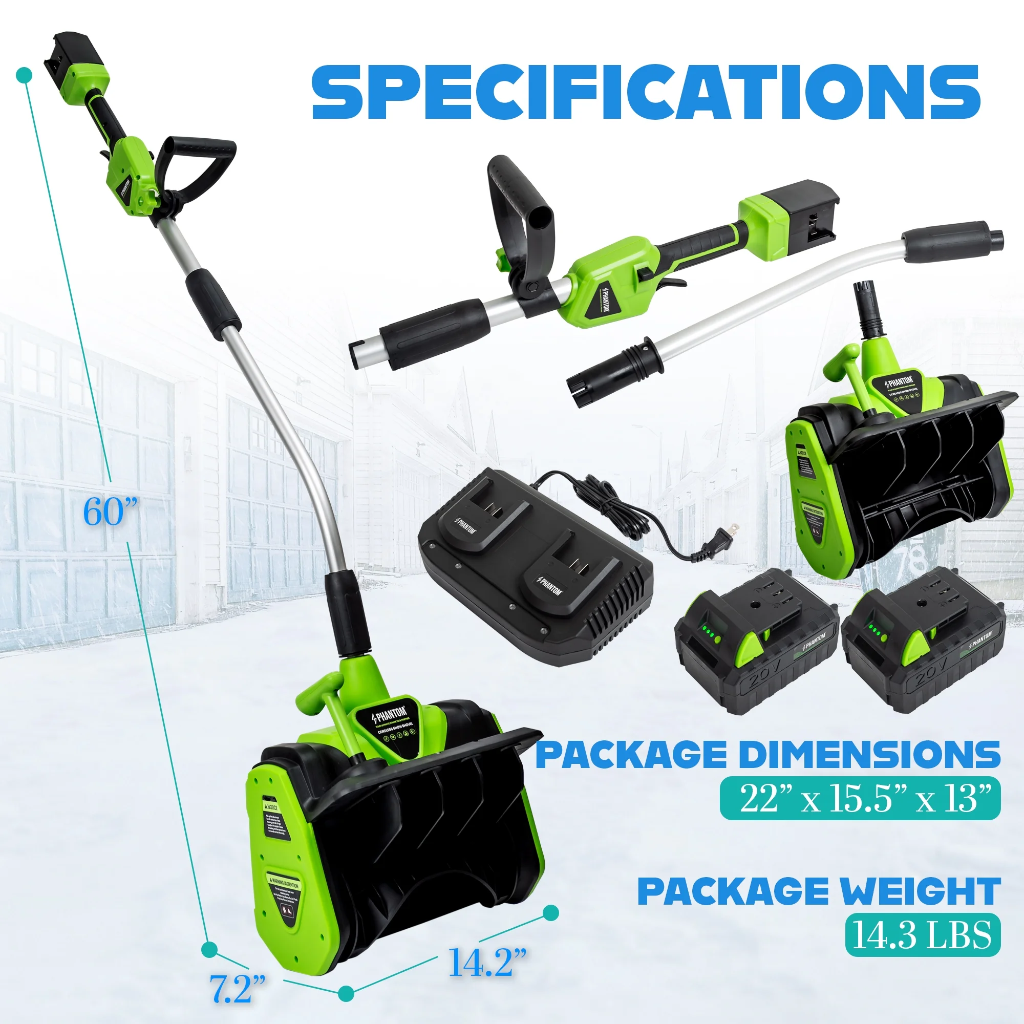 Cordless Snow Shovel, 20V Battery Powered Snow Blower, Lightweight Electric Snow Thrower with Adjustable Handle, Directional Plate, Perfect for Patios, Decks, Walkways, and Driveways (20 INCH)
