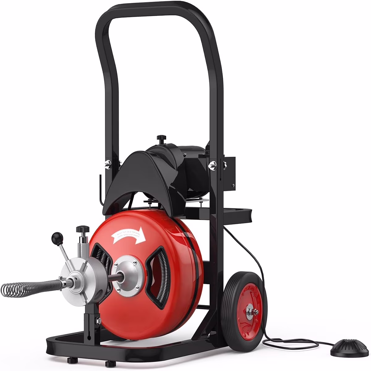 Kselythan 75 FTx1/2 Inch Drain Cleaning Machine, Auto Feed Sewer Snake Drill with Wheels, Pipe Spiral Cleaner with 4 Cutters and Pneumatic Foot Switch, for 2" to 4" Pipes