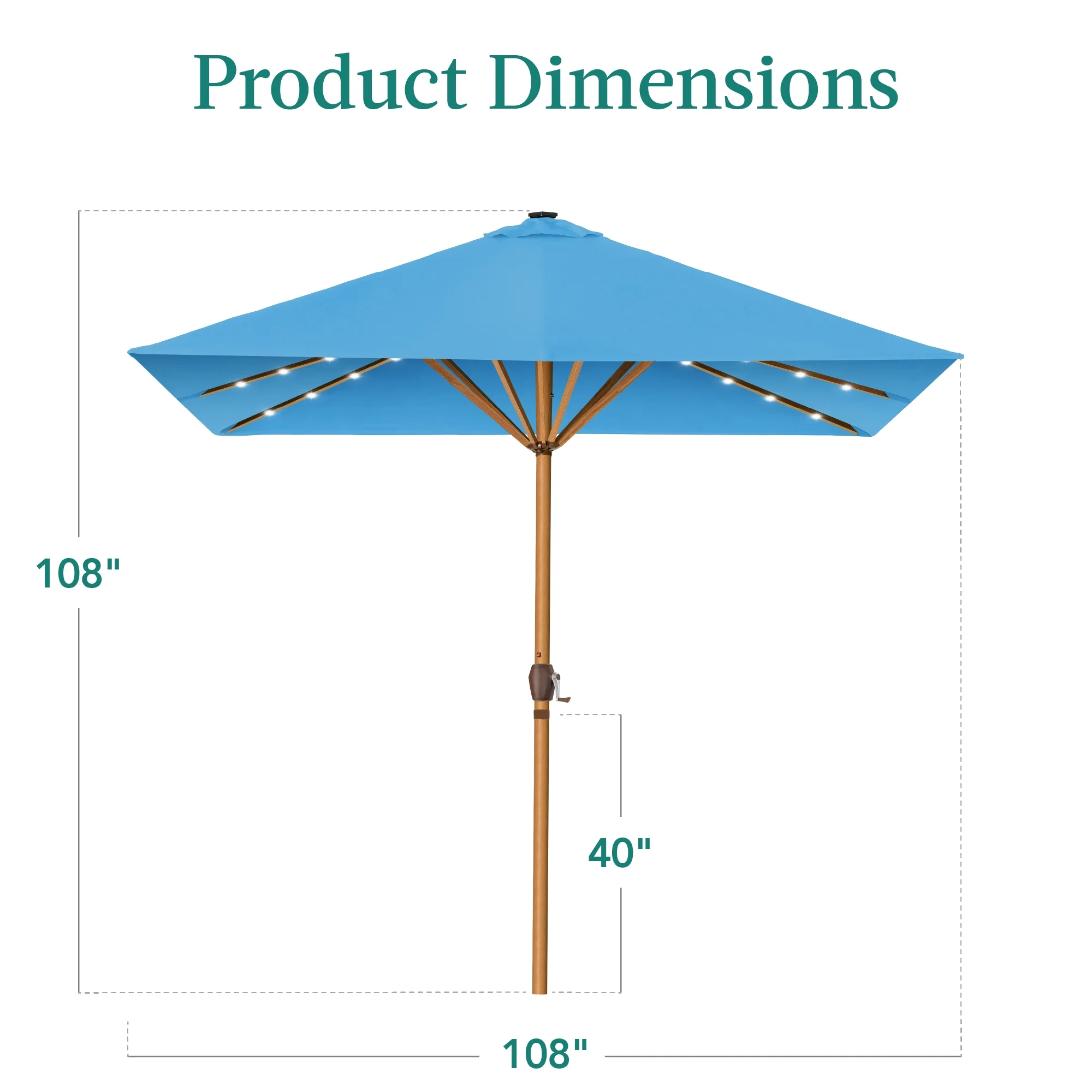 Best Choice Products 9ft Deep Square Solar LED Lighted Patio Umbrella w/ Woodgrain Pattern, UV-Resistant - Black