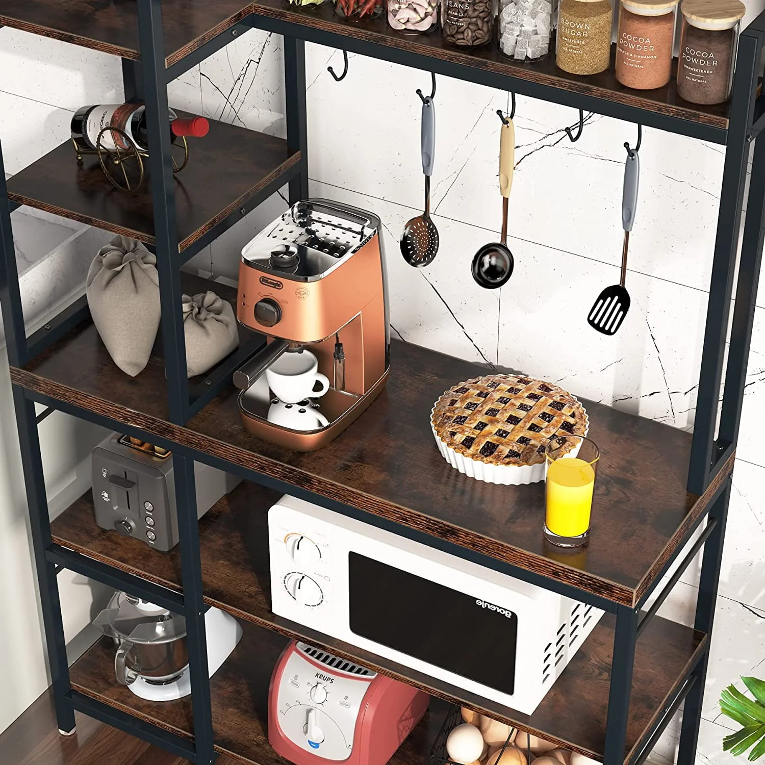 Tribesigns Bakers Rack with Storage Hutch for Kitchen, Microwave Oven Stand, 5-Tier Kitchen Utility Storage Shelf, Kitchen Organization and Storage for Kitchen, Living Room