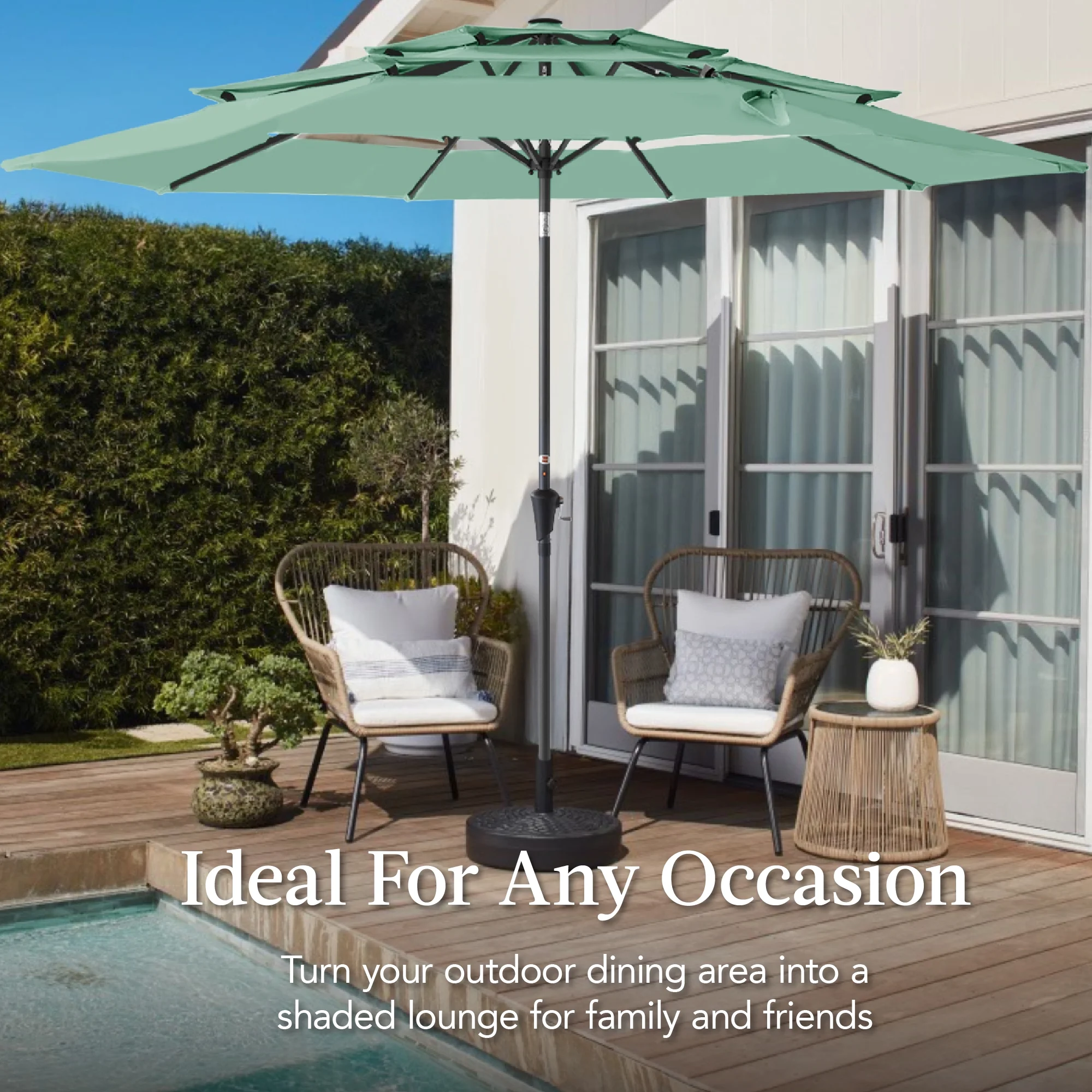 Best Choice Products 10ft 3-Tier Patio Umbrella, Market Sun Shade w/ Tilt Adjustment, Easy Crank - Red