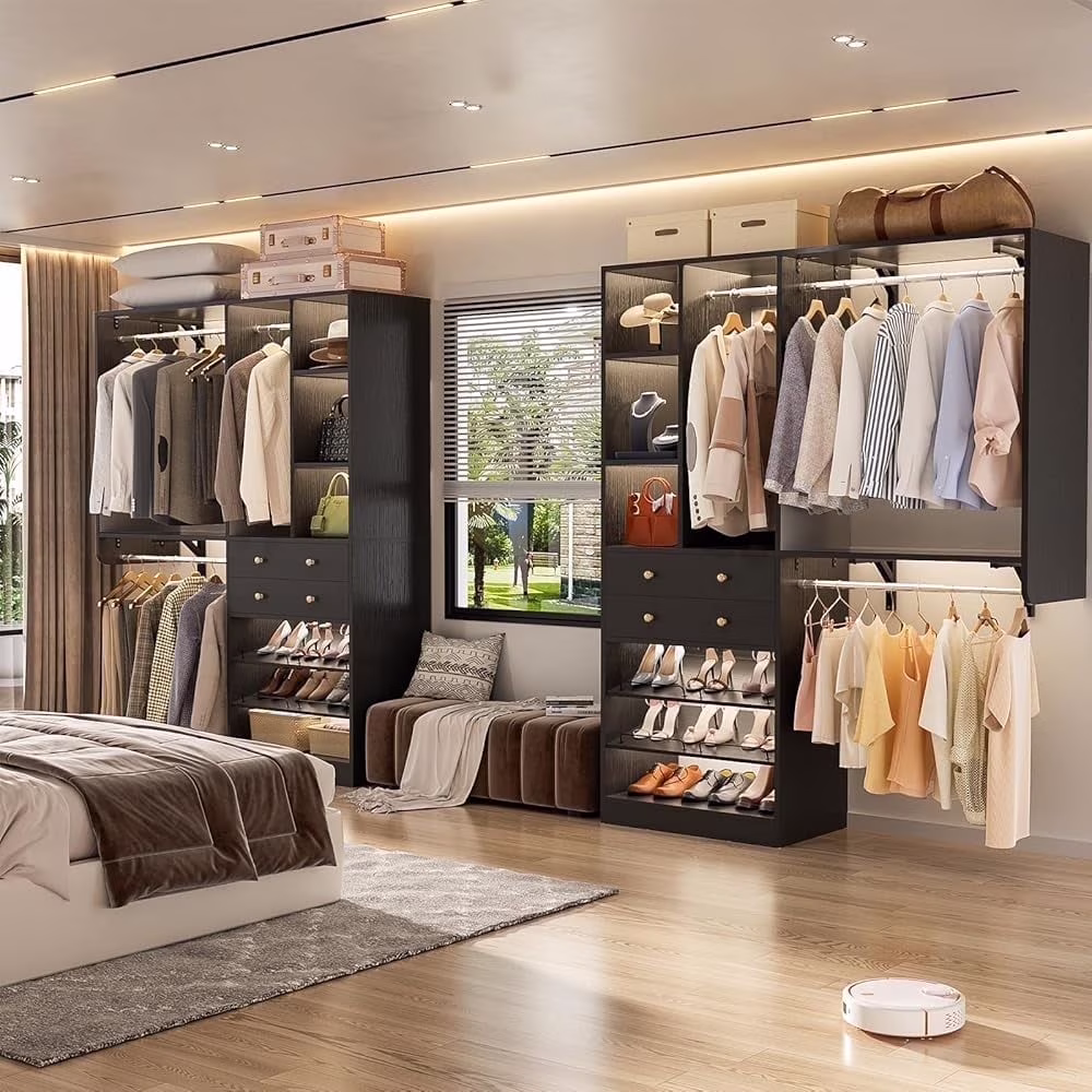 iSunirm 5FT Closet System with Drawers,5FT Closet System with Drawers, 60" Closet Organizer System with 2 Hanging Shelving Perfect Storage Solution for Organizing Your Closet