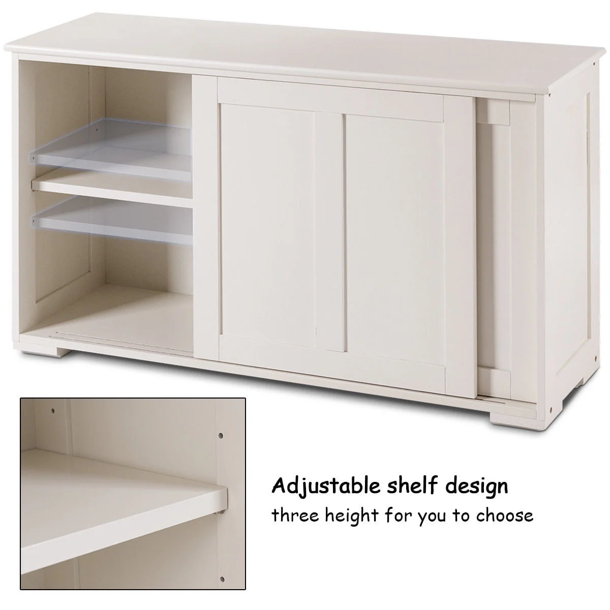 Costway Kitchen Storage Cabinet Sideboard Buffet Cupboard Wood Sliding Door Pantry Cream White