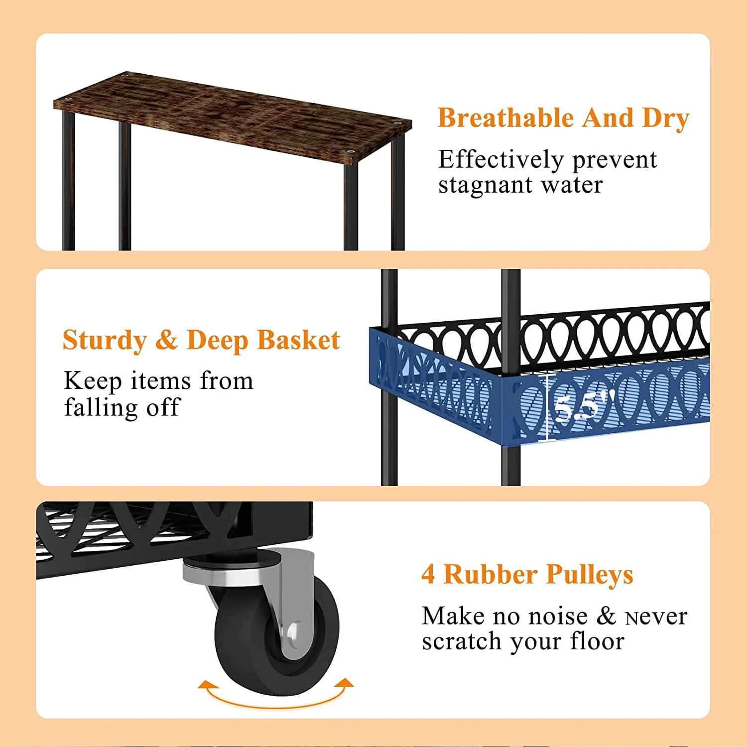 BATE 4-Tier Kitchen Storage Baker's Rack 48 inch Microwave Oven Rack Shelves Kitchen Storage Organizer with Metal Wheels