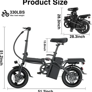 Electric Bike for Adults Teens Folding E-Bike Commuter City Foldable ebike Motor 48V 24MPH