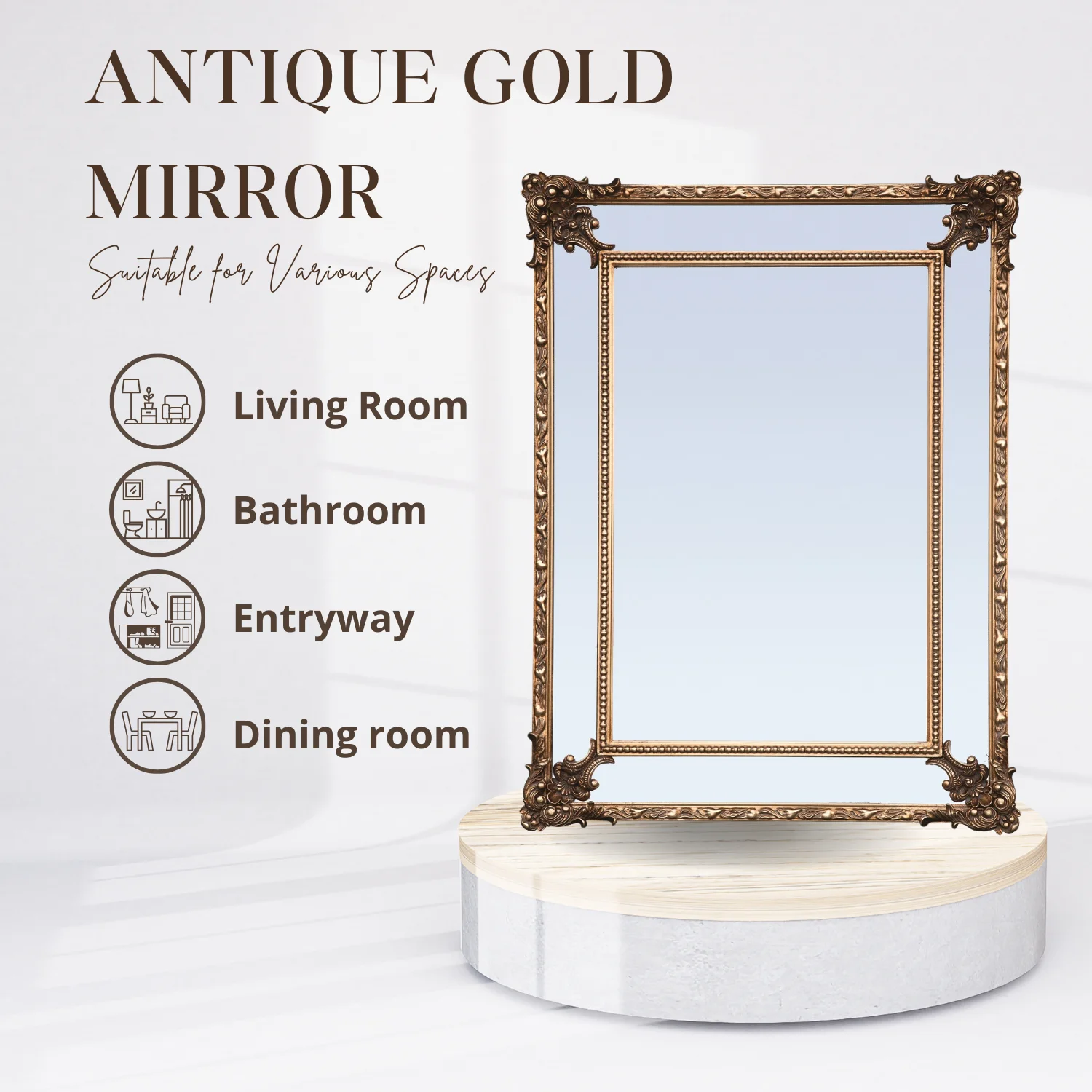 FFPEG Rectangular Baroque Style Antique Gold Mirror - Traditional Old-World Charm -Home Decor