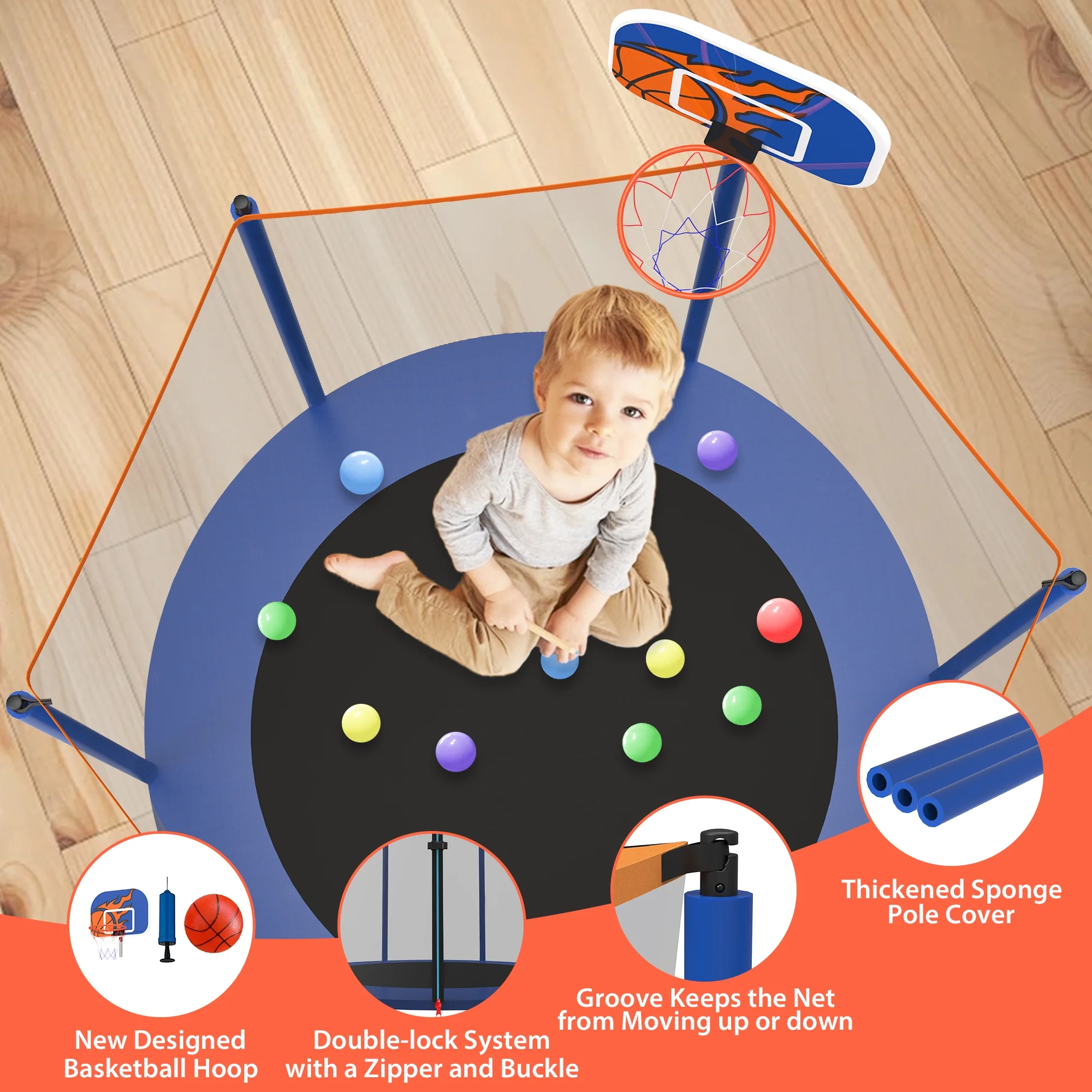 CITYLE Trampoline for Kids, No Gap Design 600LBS 66'' 5.5FT Toddler Trampoline Indoor Outdoor with Basketball Hoop, Mini Small Trampoline with Enclosure, Christmas Gifts for Toddlers, Boys & Girls