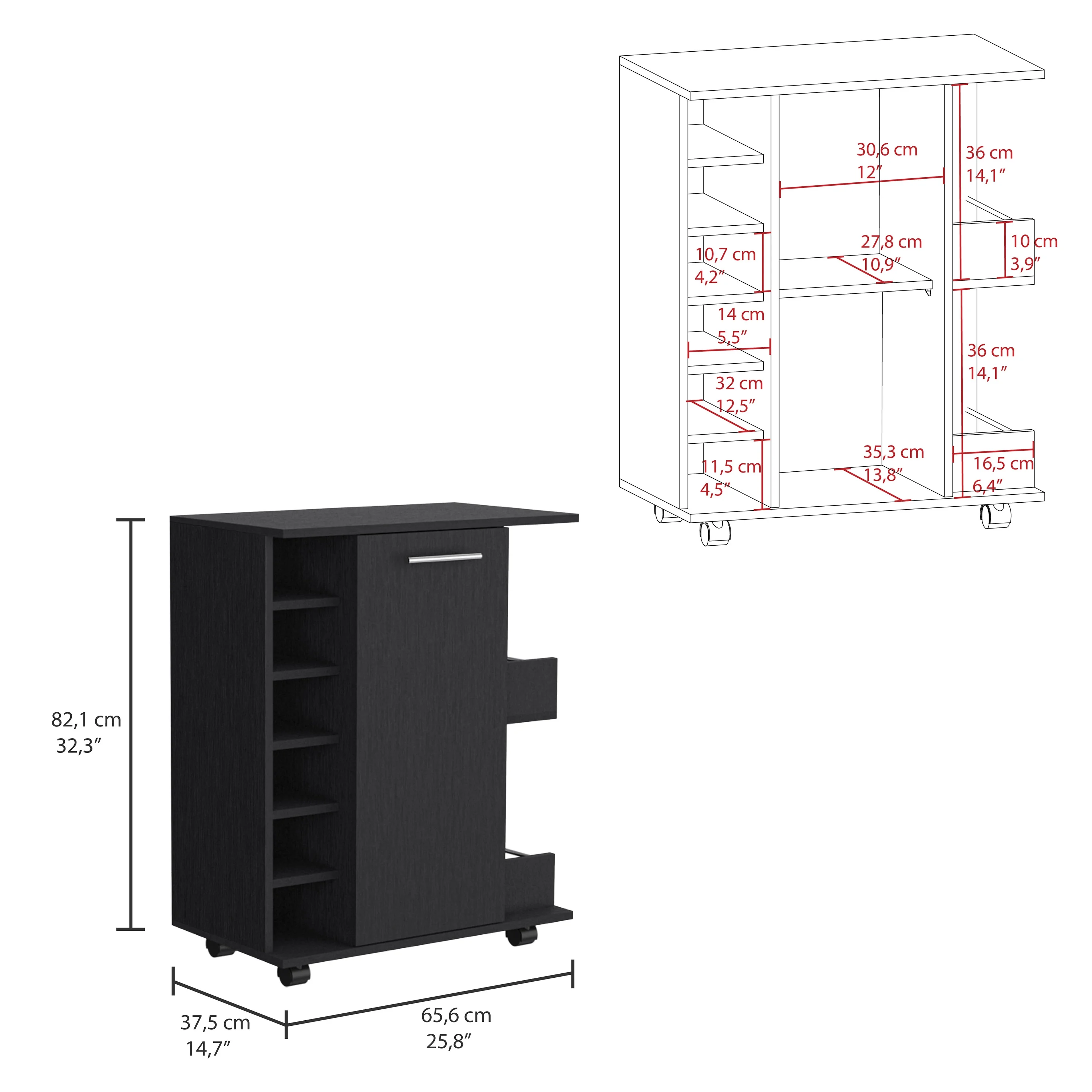 Royard Oaktree Modern Coffee Bar Cabinet wit Wheels, Home Bar Cart with Door, 6-bottle Wine Rack, and Storage Shelves, Small Wine Bar Cabinet for Kitchen, Living Room, Dining Room, White