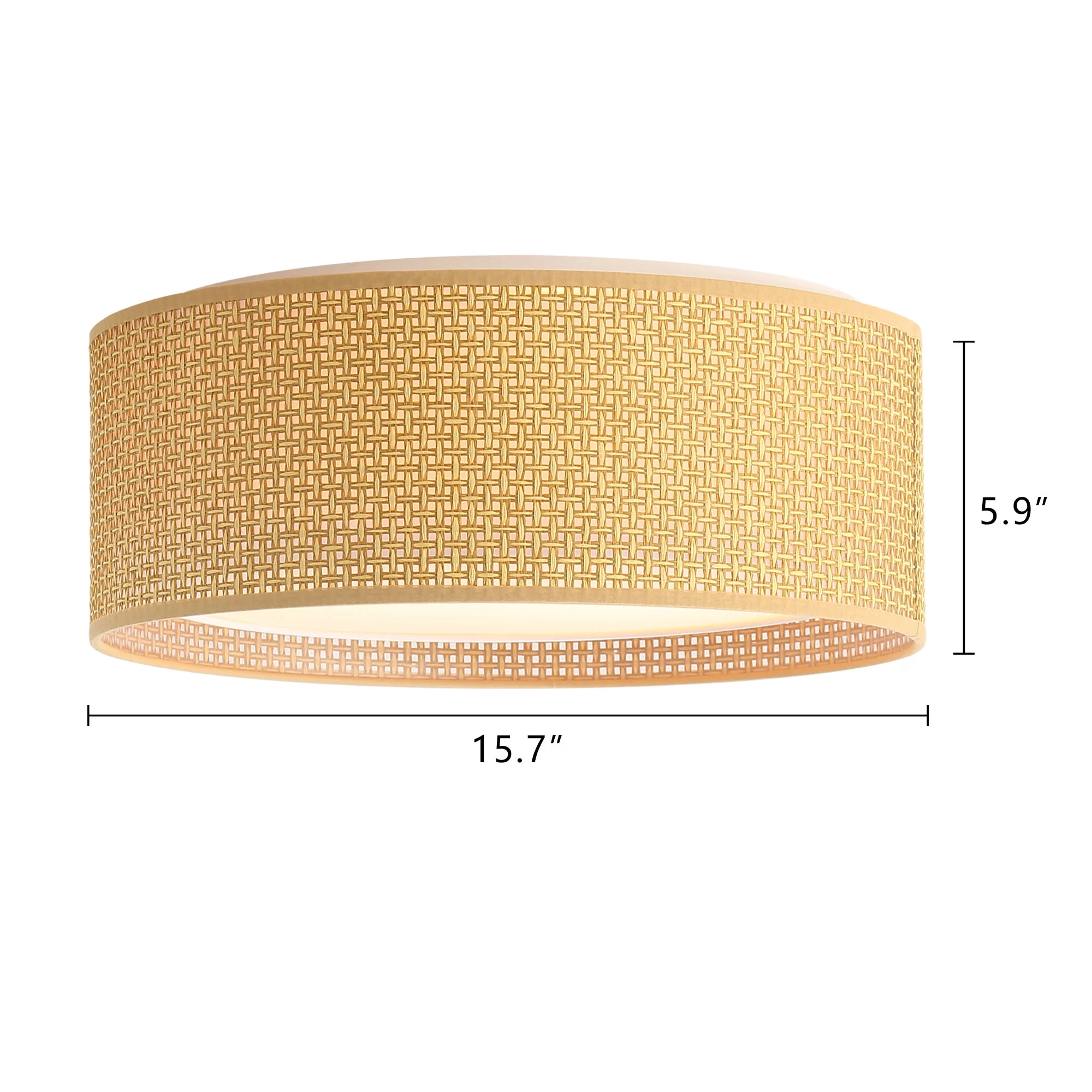 LEDET 15.7 in. Yellow Flush Mount Ceiling Light Rattan Weaving Shade Home Decor Pendant Lighting