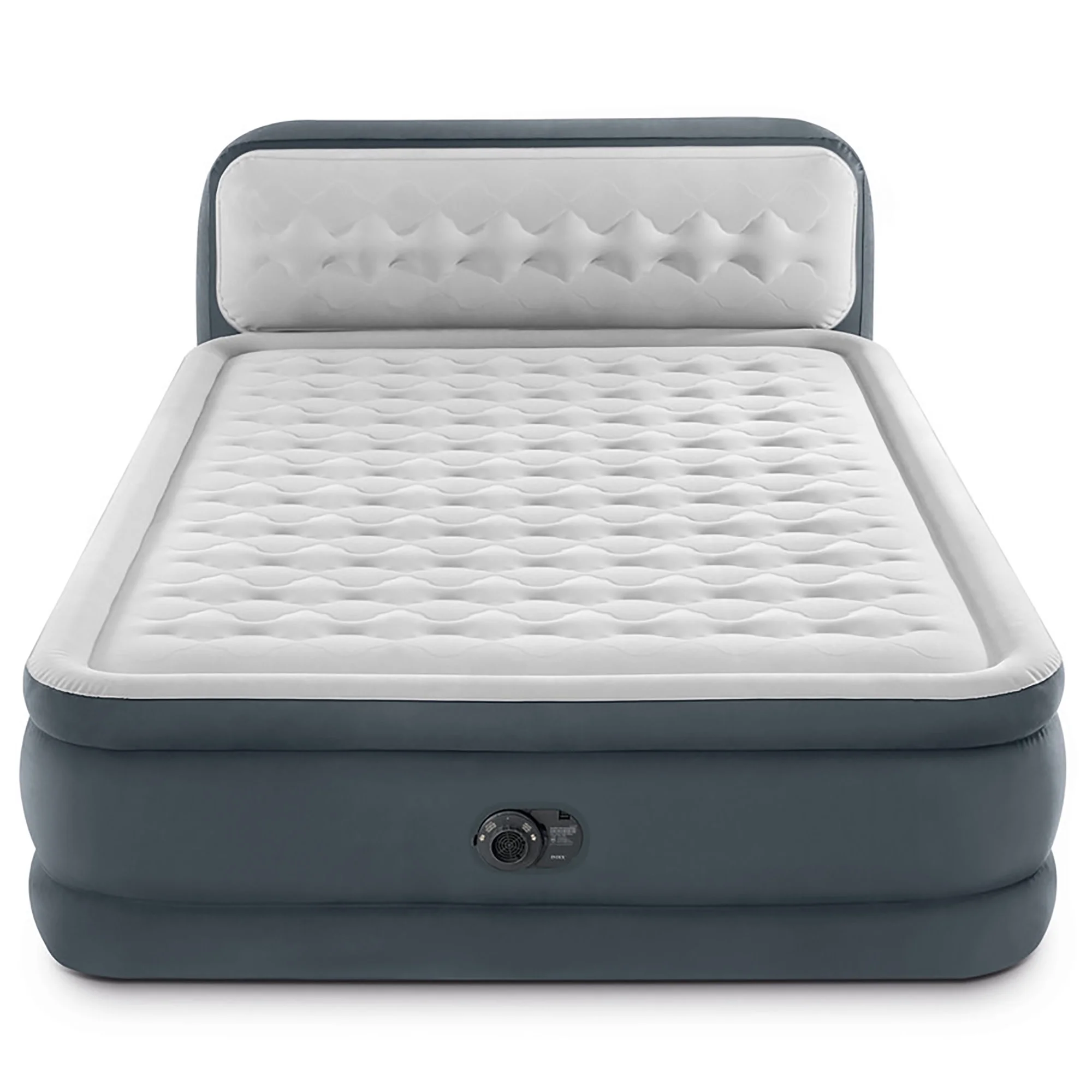 Intex: Dura-Beam Deluxe: Ultra Plush Headboard Airbed - Queen - Gray, 18" Inflatable Mattress, Built-In Pump, Fiber-Tech, Carry Bag, 600lb Cap 64447ED