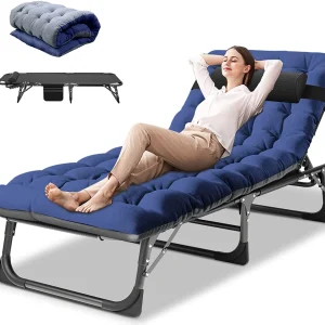 Slsy Folding Lounge Chair, 5-Position Adjustable Outdoor Reclining Chair, Folding Sleeping Bed Cot, Folding Chaise Lounge Chair for Pool Beach Patio Sunbathing
