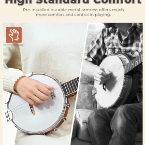 String Banjo 26 Inch MINI Travel Banjo Banjo Beginner Kit with Remo Head Open Back & Closed Solid Back with beginner Kit Comfortable Carrying Bag