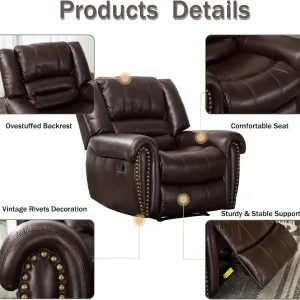 CANMOV Leather Recliner Chair, Classic and Traditional Manual Recliner Chair with Comfortable Arms and Back Single Sofa for Living Room, Nut Brown
