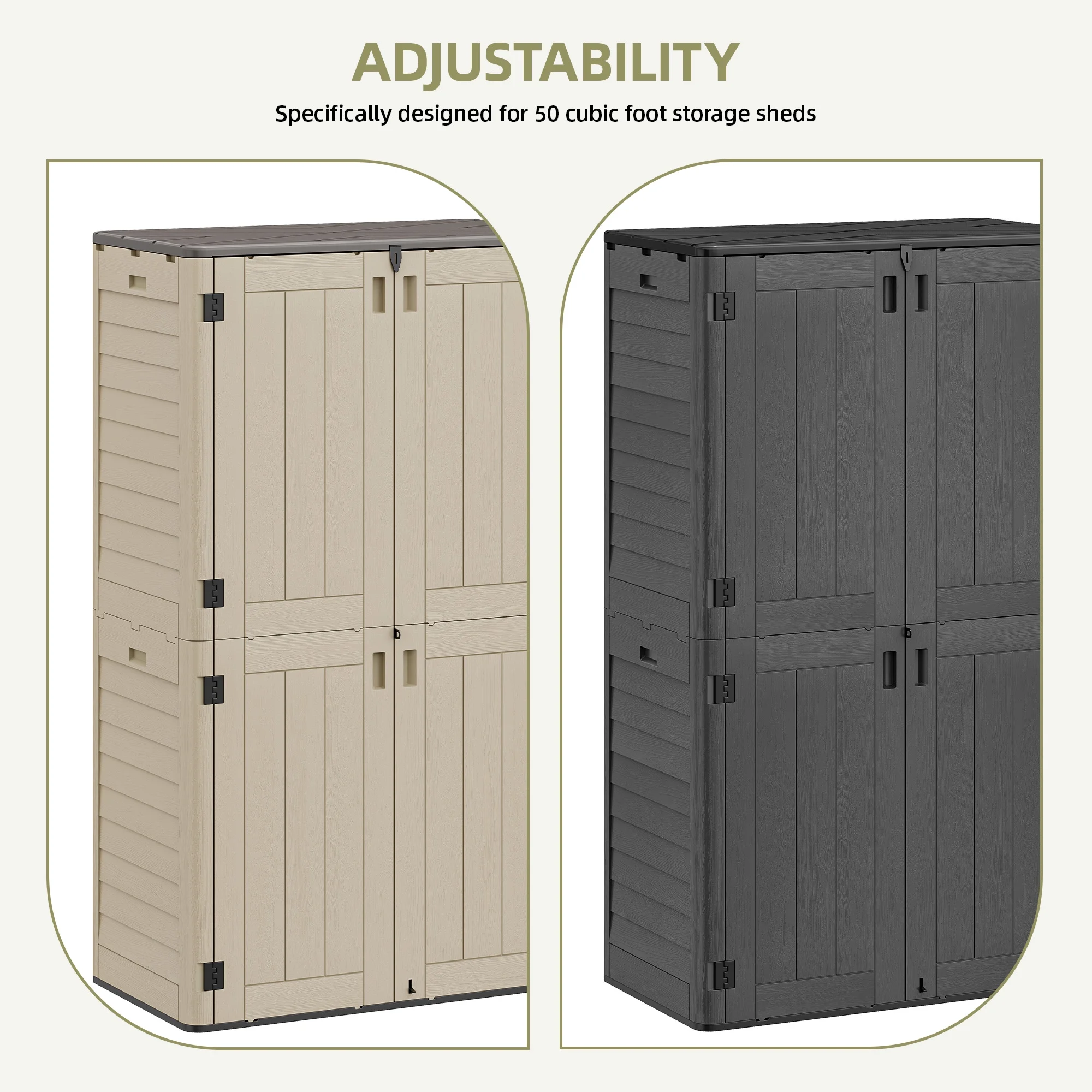 Wooflex 6.7 ft Tall Garage Cabinet with Lockable Double Doors, Resin Storage for Cleaning Supplies, Vacuums, Portable Household Organizer, Woodgrain Brown