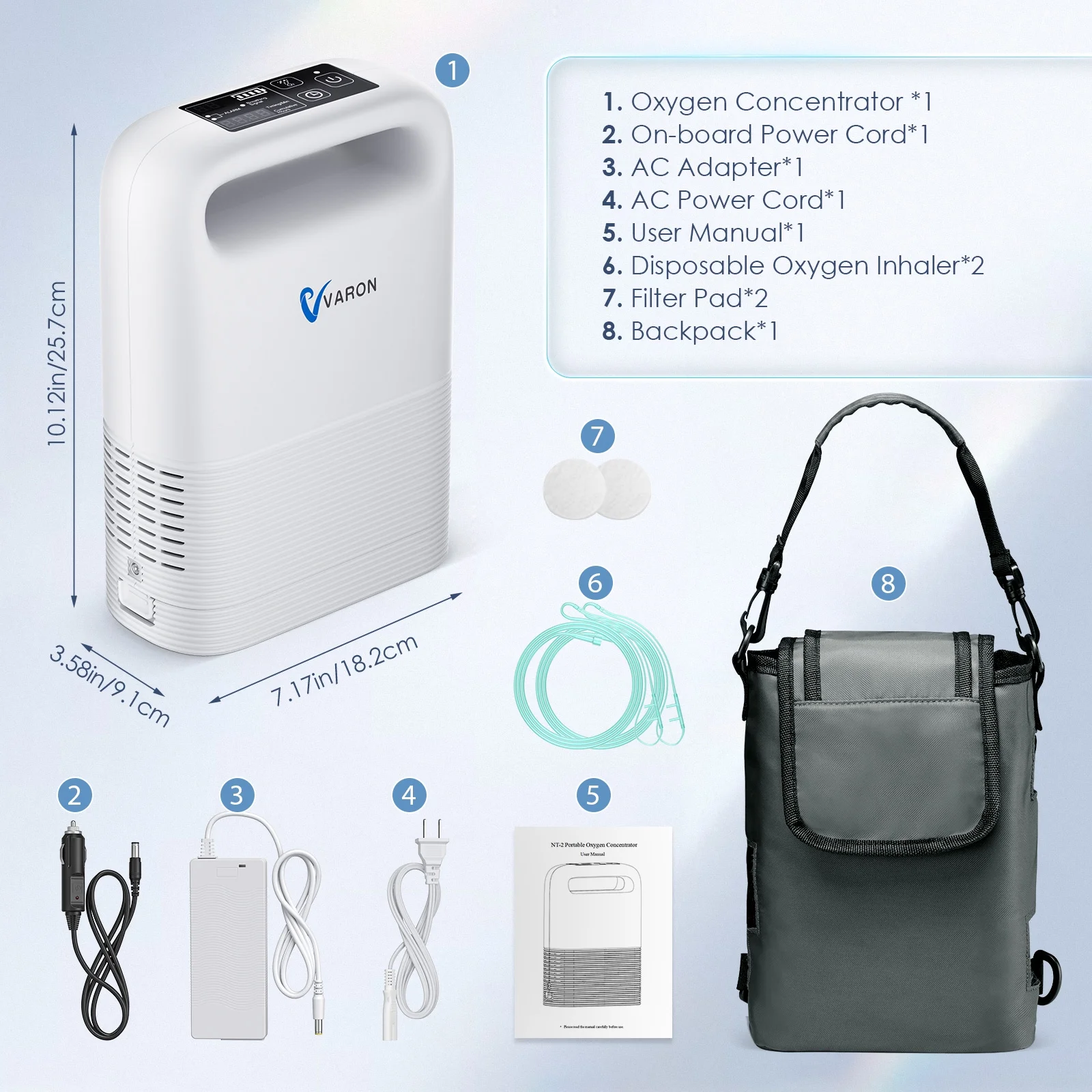 BESRTWE 1-6Levels Oxygen Tube Machine for Home Use, Portable Travel use Bag, 93%,pulso-Flujo, 4.85lbs, ac/dc recharged battery
