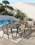 Ataucjin Stackable Dining Chairs Set of 4, High-Back Patio Dining Chairs Set, Outdoor Chairs with Textilene Fabric & Metal Frame for Lawn Backyard Deck Garden