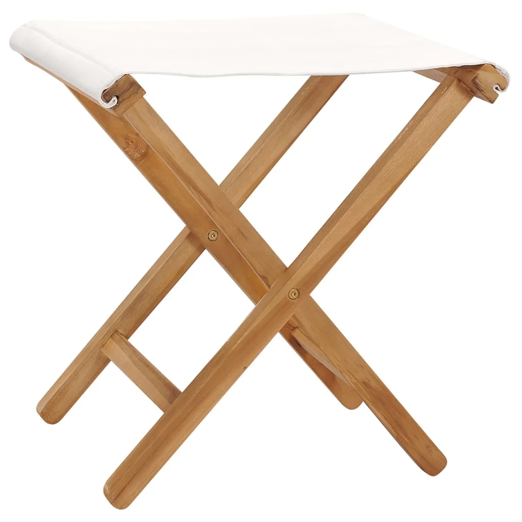 vidaXL Folding Chairs 2 Pcs Patio Stool for Camping Solid Wood Teak and Fabric