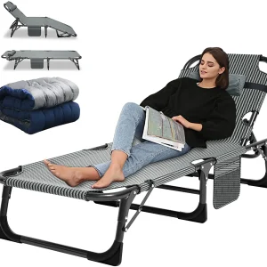 Slsy Folding Lounge Chair, 5-Position Adjustable Outdoor Reclining Chair, Folding Sleeping Bed Cot, Folding Chaise Lounge Chair for Pool Beach Patio Sunbathing