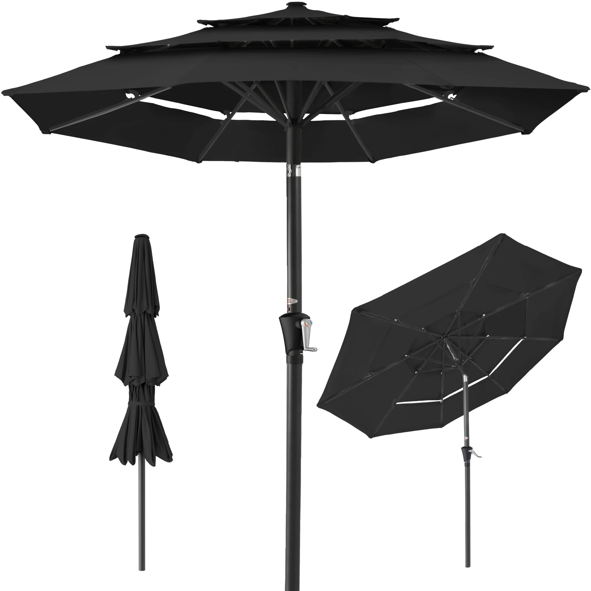 Best Choice Products 10ft 3-Tier Patio Umbrella, Market Sun Shade w/ Tilt Adjustment, Easy Crank - Red