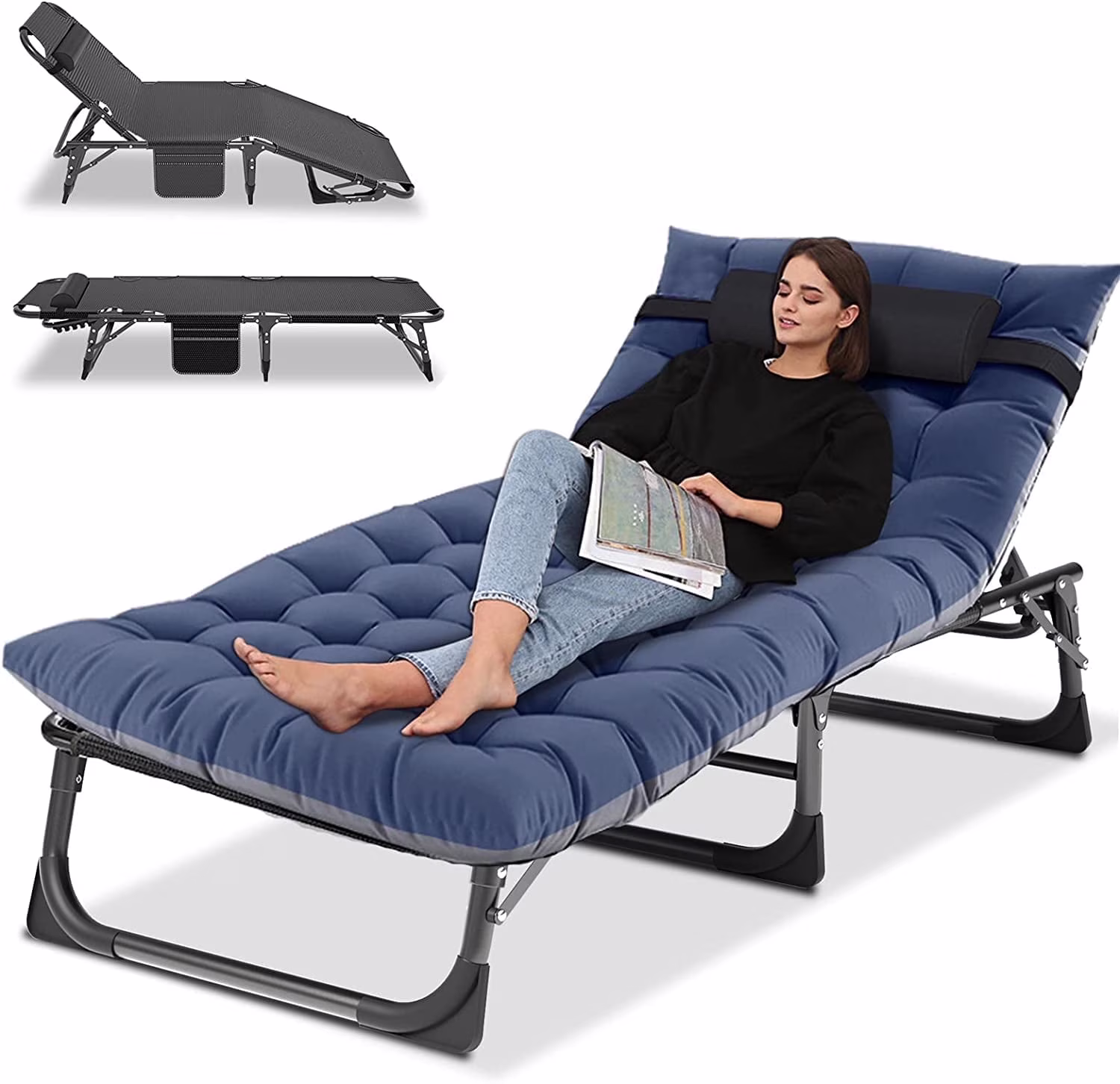 Slsy Folding Lounge Chair, 5-Position Adjustable Outdoor Reclining Chair, Folding Sleeping Bed Cot, Folding Chaise Lounge Chair for Pool Beach Patio Sunbathing