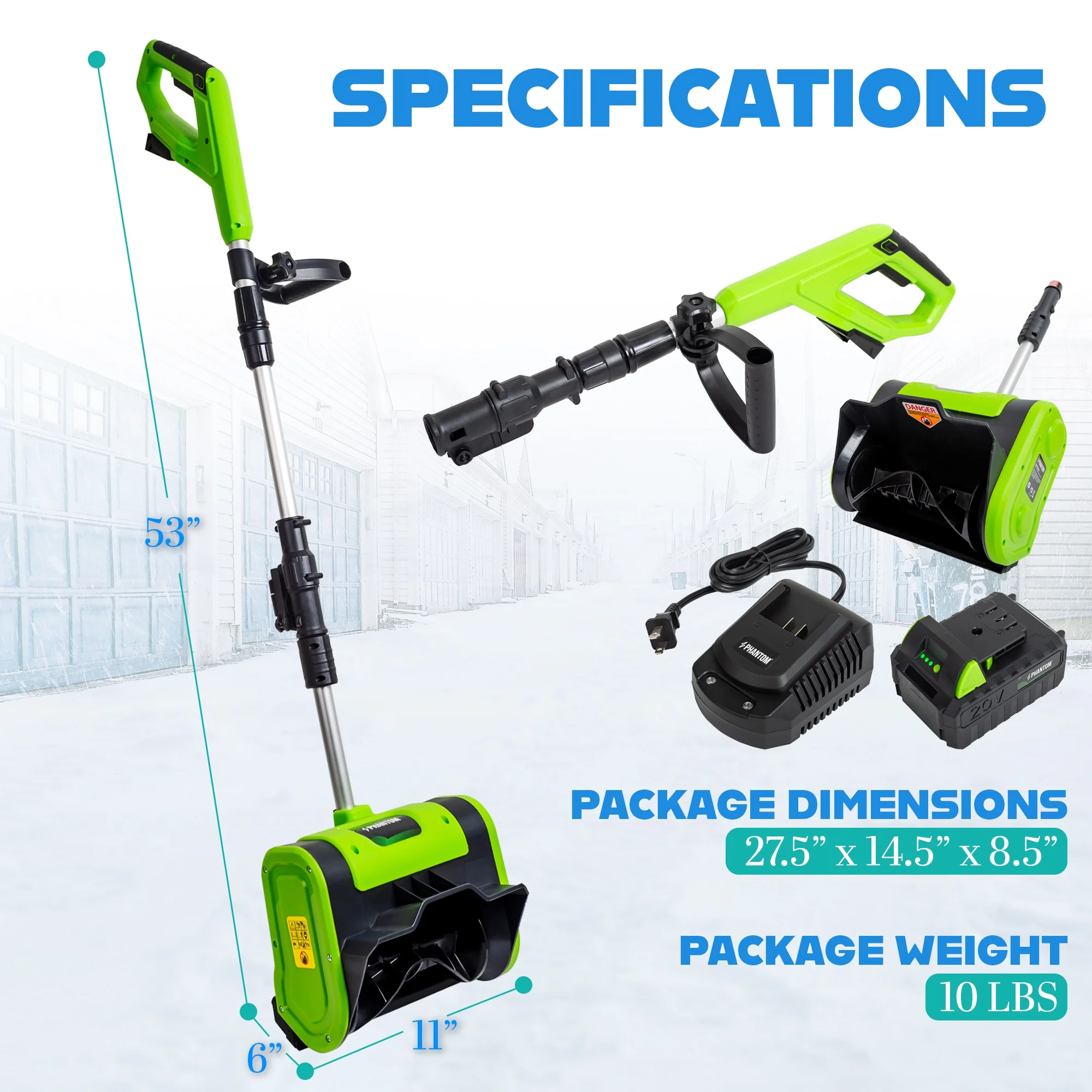 Cordless Snow Shovel, 20V Battery Powered Snow Blower, Lightweight Electric Snow Thrower with Adjustable Handle, Directional Plate, Perfect for Patios, Decks, Walkways, and Driveways (20 INCH)