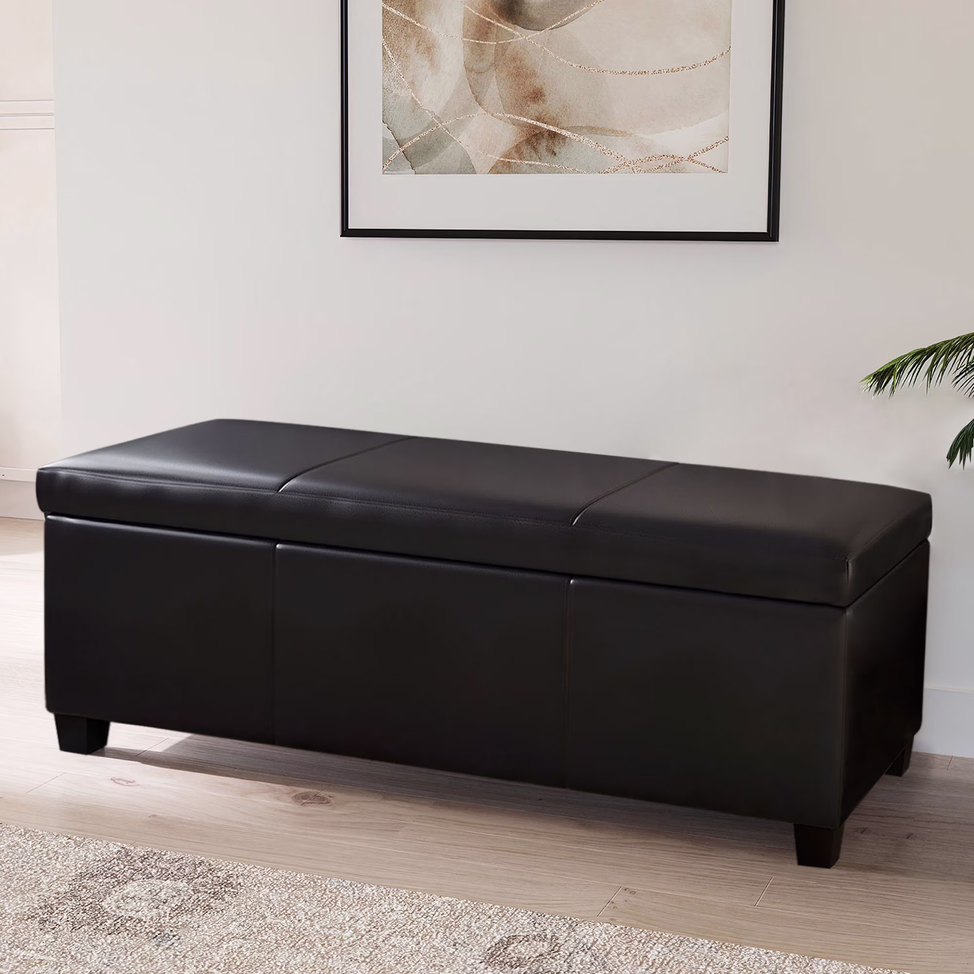 BELLEZE Storage Ottoman Bench Footstool - Amherst (Beige)