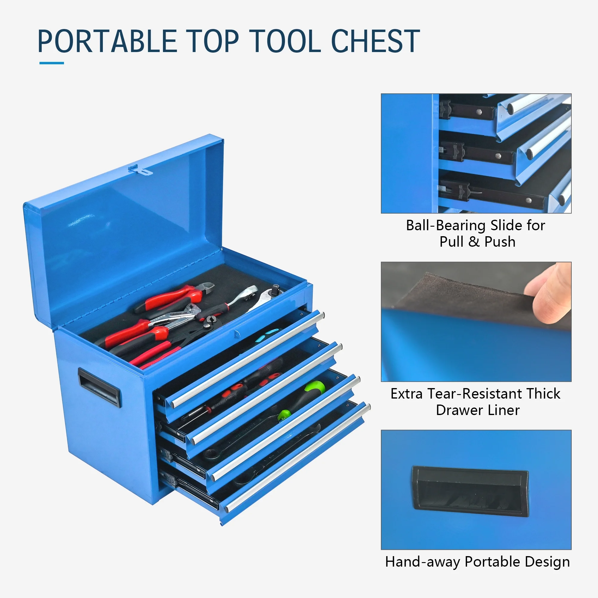 Tool Chest, 5-Drawer Rolling Tool Storage Cabinet with Detachable Top Tool Box, Universal Lockable Wheels