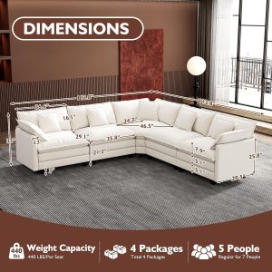 Ihanherry 146" U-Shaped Modern Sofa Modular Sectional Cloud Couch with 2 Ottoman, 6-Seat Chenille Deep Seat Sofa with 6 Pillows for Living Room, Bedroom and Apartment, Grey