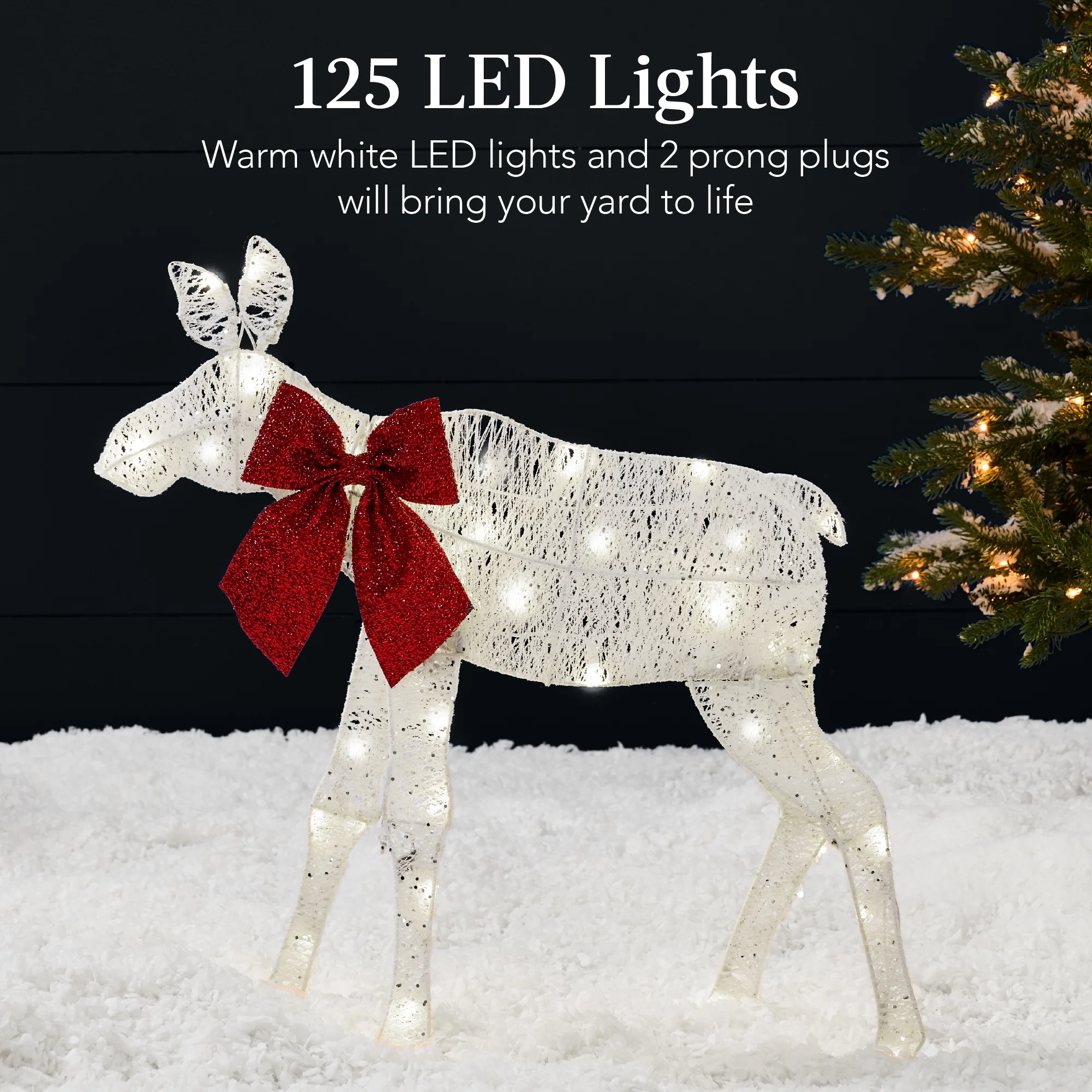 Best Choice Products 4ft 2-Piece Lighted 2D Christmas Moose Set Outdoor Decor w/ 125 LED Lights, Stakes - Rattan