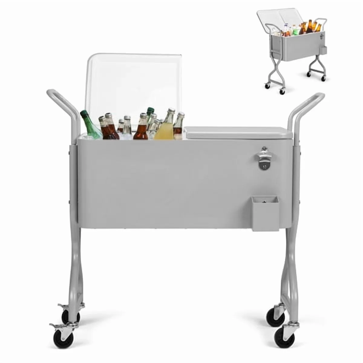 80-quart outdoor beverage rolling cooler, convenient design, easy to clean, with internal insulation function, with wheels for easy mobility, suitable for backyards and patios