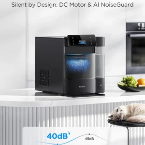 GoveeLife Smart Nugget Ice Maker Pro, 60lbs Daily, 6-Minute First Ice, 40dB Ultra-Quiet with AI NoiseGuard, App & Voice Control, Self-Clean, 3.5lbs Basket & Dual Water Tanks, for Home Kitchen, Party