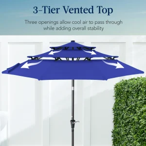 Best Choice Products 10ft 3-Tier Patio Umbrella, Market Sun Shade w/ Tilt Adjustment, Easy Crank - Red