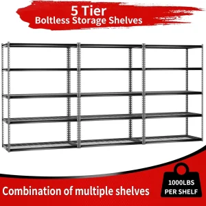 Shuntong The Atlas 60"H Heavy Duty Garage Shelving, 5-Tier Metal Shelving Unit, Adjustable Storage Rack, Industrial Strength Shelves for Heavy Tools and Equipment, Black, Load 2500 lbs