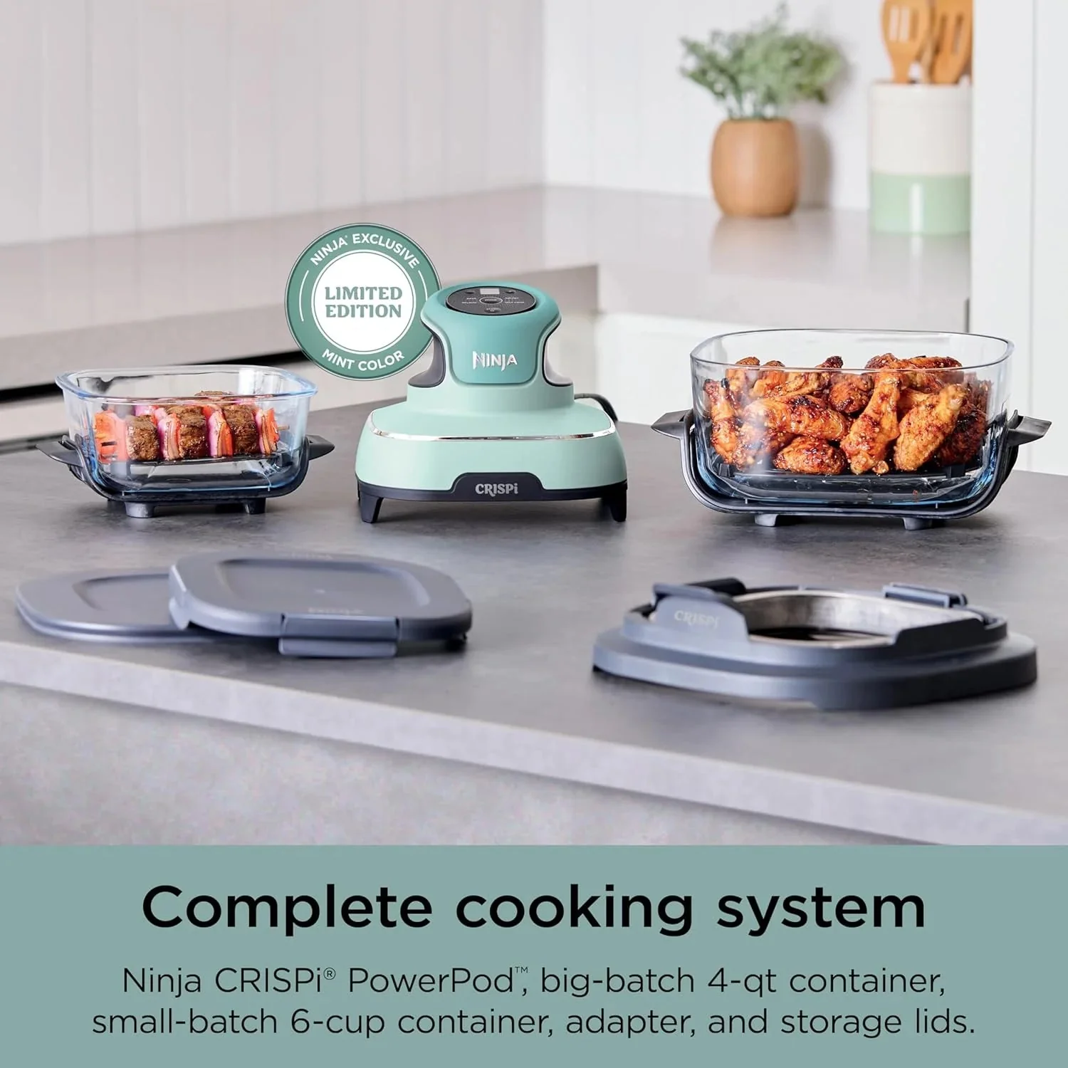 Ninja Crispi 4-in-1 Portable Glass Air Fryer Cooking System, 1500W, 4QT & 6-Cup TempWare Glass Containers with Storage Lids, Microwave, Freezer & Dishwasher Safe