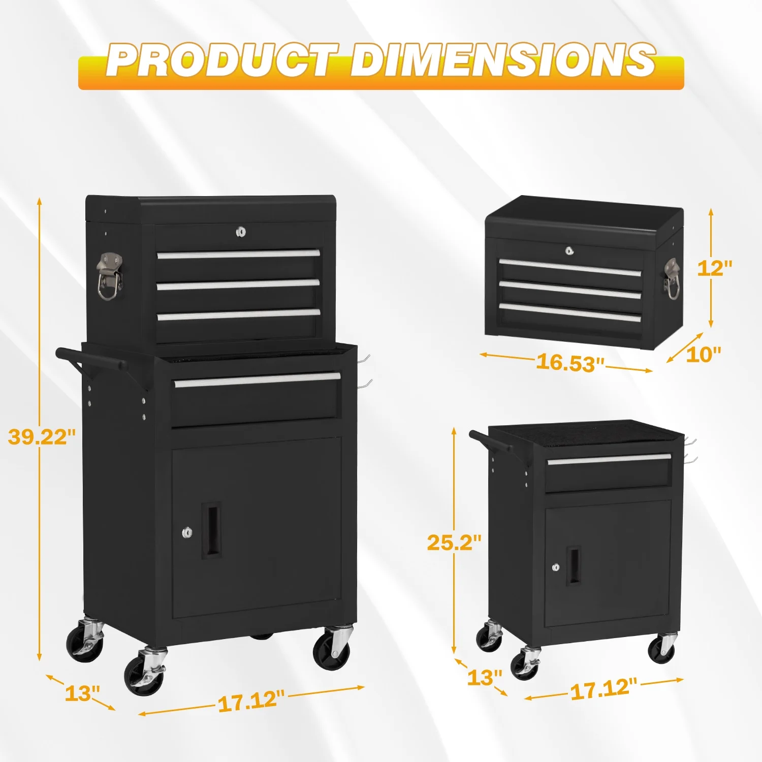 AECOJOY 8-Drawer Rolling Tool Chest, Large Tool Cabinet with Universal Lockable Wheels, Detachable Toolbox Storage for Garage, Repair Shop, Workshop, Black